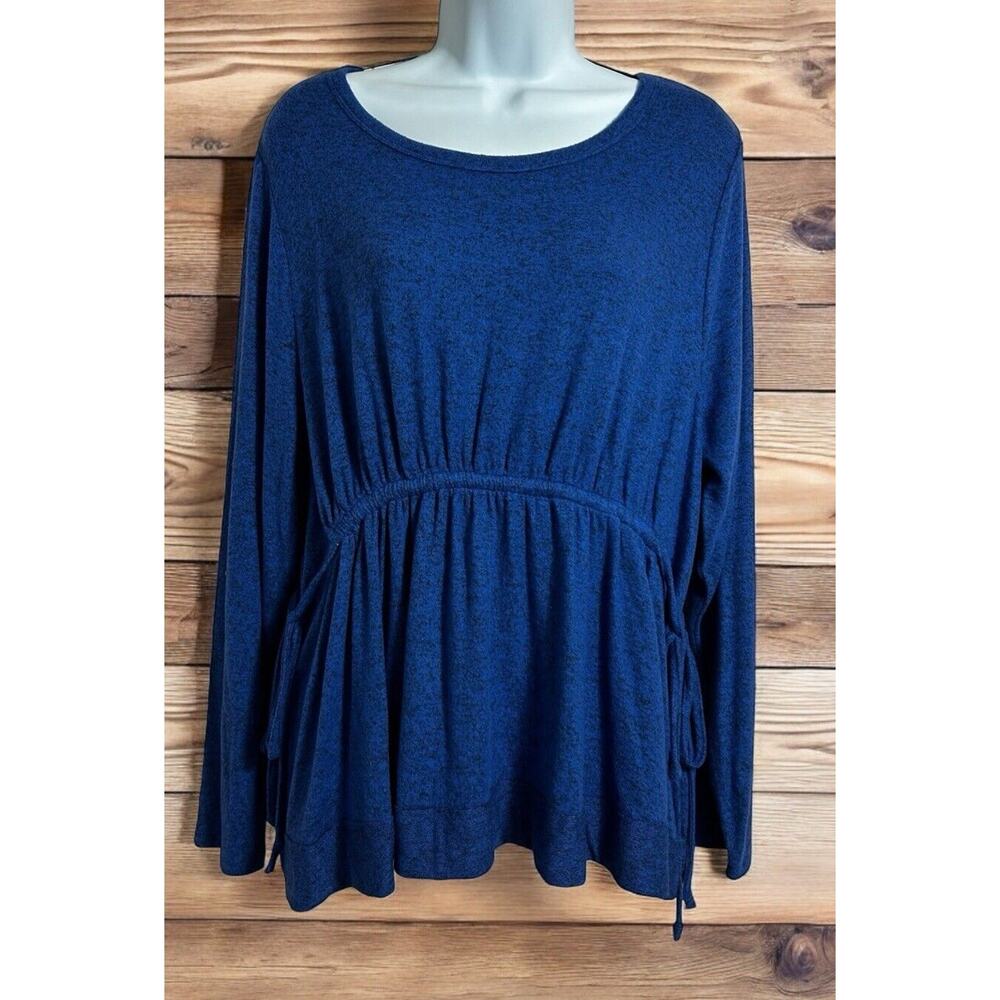 Caslon Cozy Waist Tie Peplum Top Sz Medium Blue Mazarine Long-Sleeve New